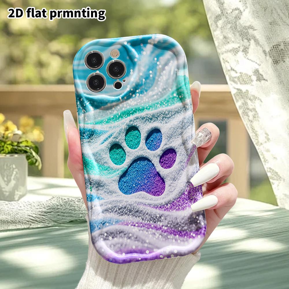 Phone Case: 2D Flat, Suitable for iPhone 18, 17, 16, 15, 14, 13, 12 Pro Cases, Phone Decorations, Glitter Cat Paw Prints, Halloween and Christmas Gift