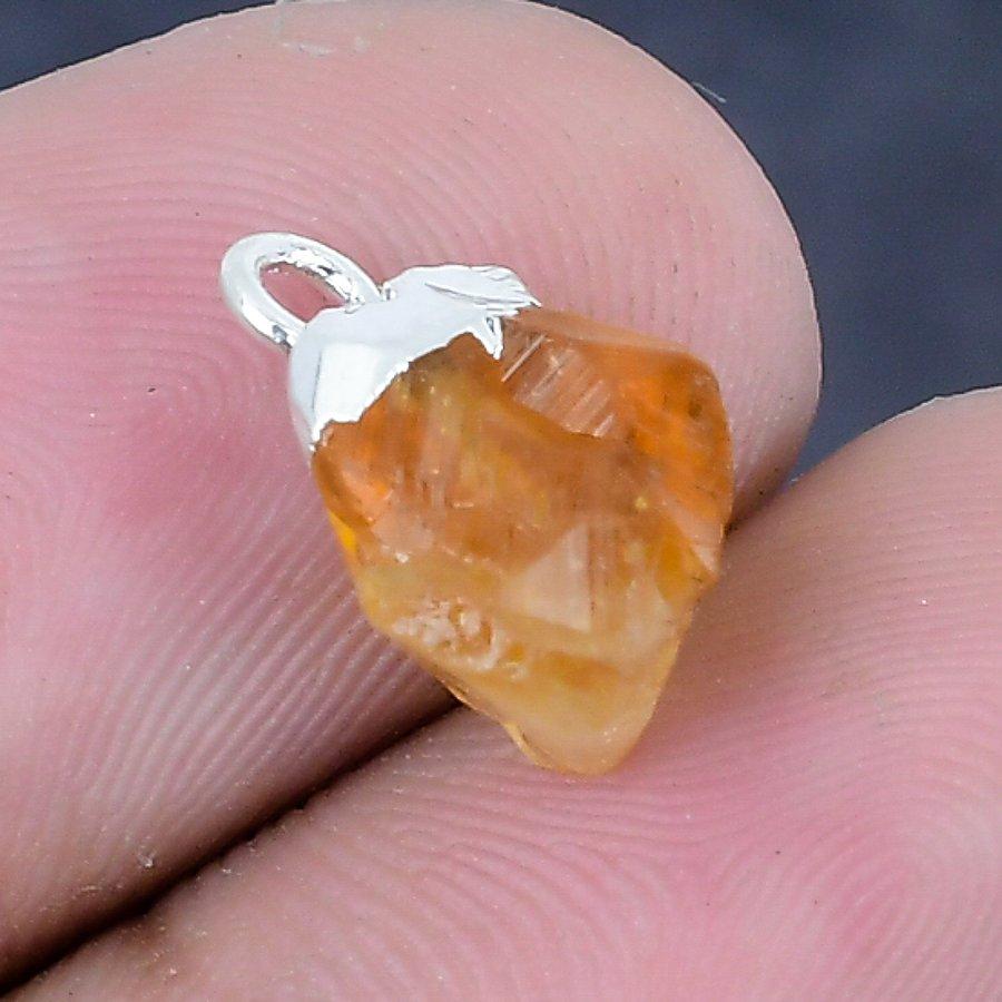 Natural Citrine Rough Gemstone 925 Sterling Silver Jewelry Pendant 0.59" b6V61