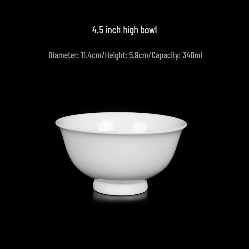 Jingdezhen White Porcelain Bowl Set - Includes Noodle and Soup Bowls with Chopsticks, Ideal for Home or Restaurant Dining