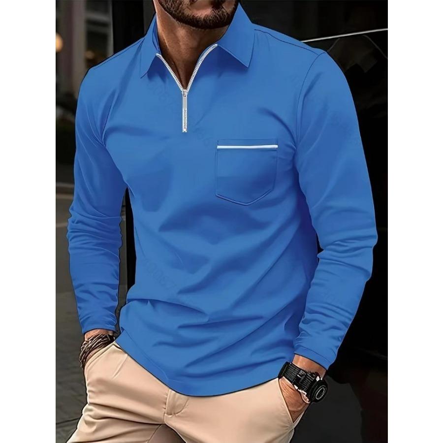 Long Sleeve Lapel Zip Chest Pocket Polos Shirts Streetwear Tops Men's Casual Spring Autumn Sports Polo Shirt