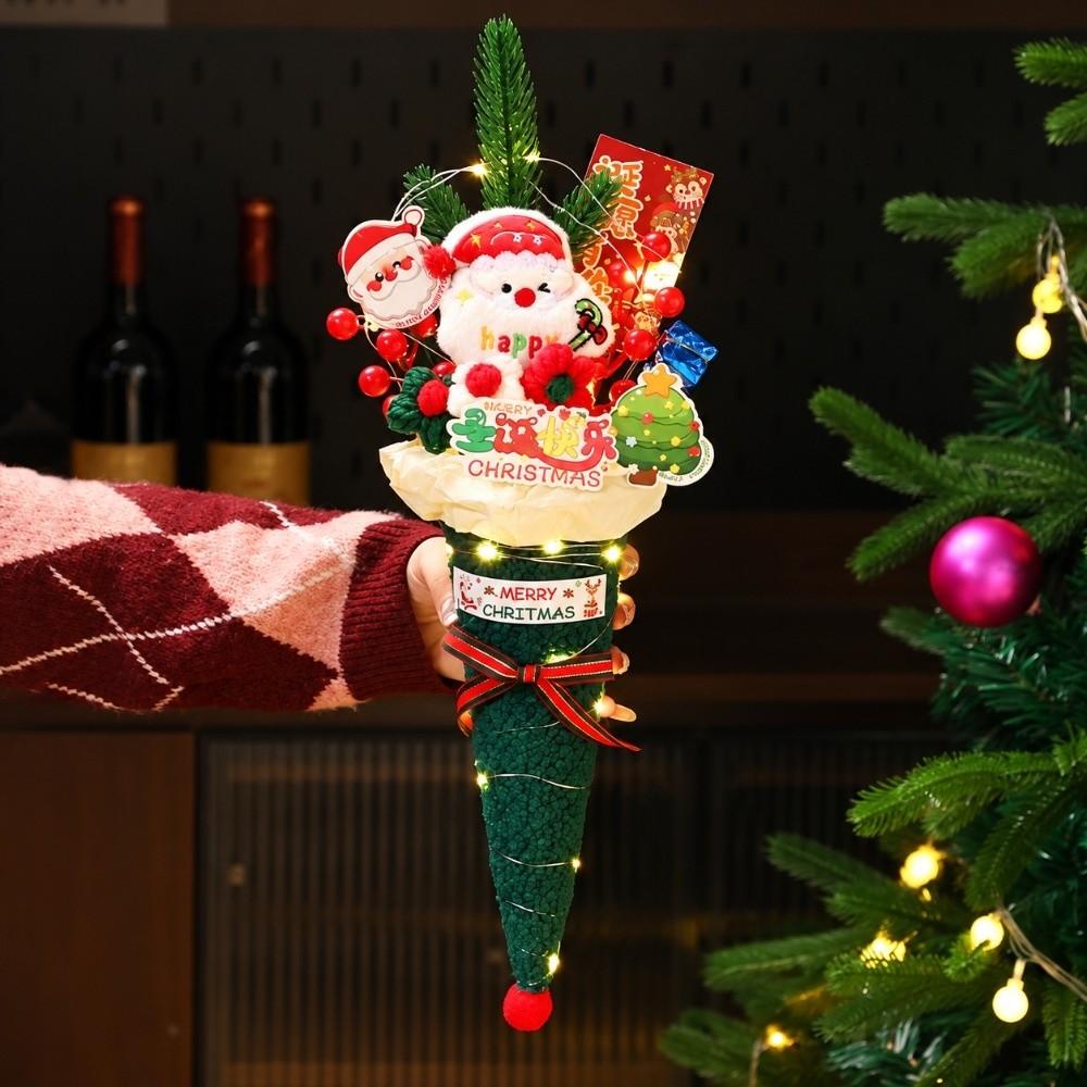 Plush Fabric Christmas Bouquet Cone Shaped Candy Cone Bouquet Snowman Bouquet Gift for Girlfriend