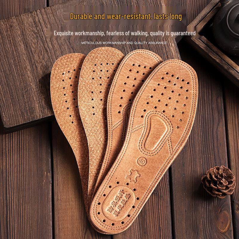 Moisture-Wicking Genuine Leather Insoles: Breathable, Deodorant, Thickened for All-Season Comfort for Men and Women