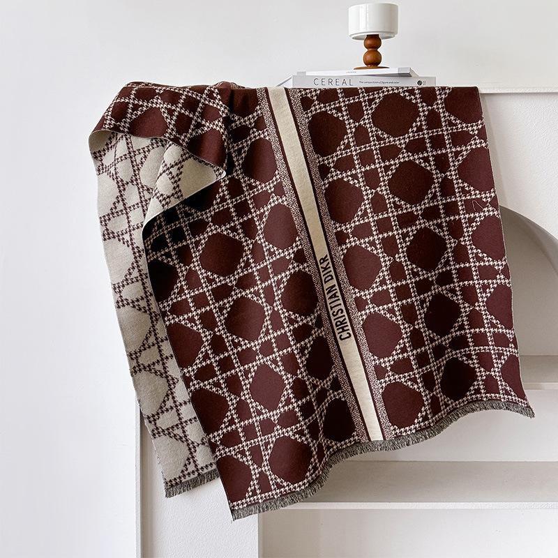 

Геометрические линии Простой ветер двухсторонний шарф Зимний элитный темпераментный женский теплый платок 180 темно-коричневого