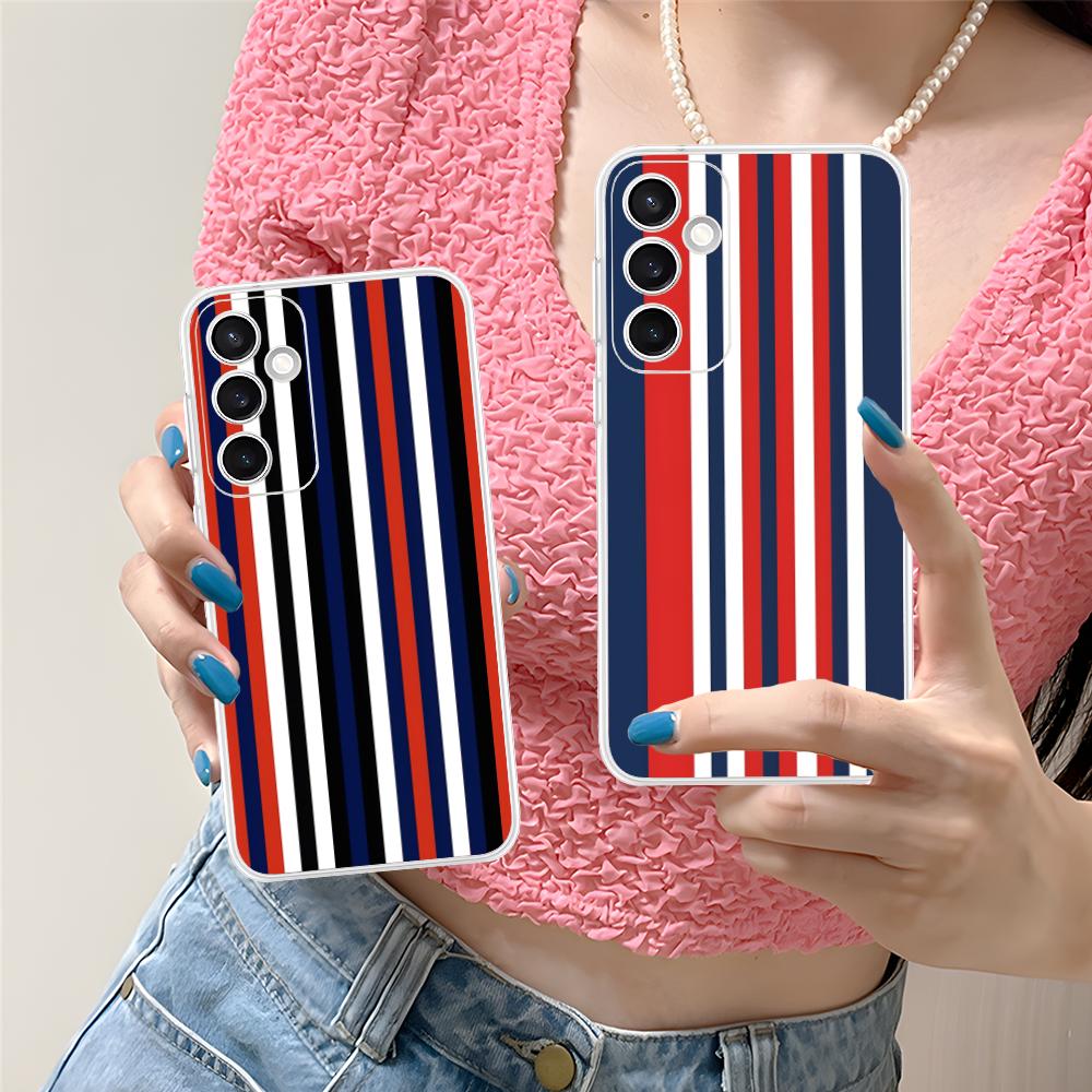 Red Blue Stripe Mobile Phone Case for Samsung Galaxy S25 S24 S23 S22 S21Plus FE Ultra Clear Colorful Cover Luxury Smartphone