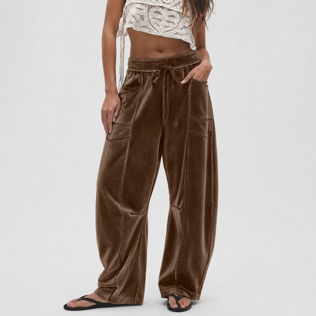 Pantalones Casuales de Terciopelo de Pierna Ancha con Cintura de Ajuste Holgado para Uso Diario