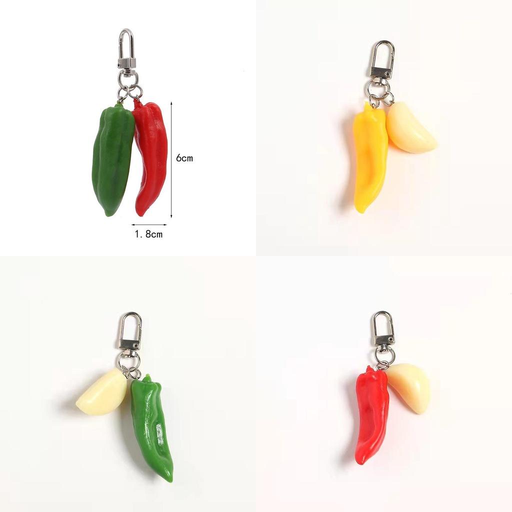 Realistic Red And Green Bell Pepper Keychain Creative Vegetable Bag Pendant