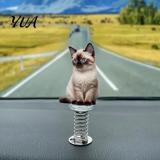 Funny Vehicle Wobble Decor Cute Cat Car Dashboard Decorations with Spring Swing Design, 2D Flat Acrylic Kitten High Elastic Ornaments, Stable