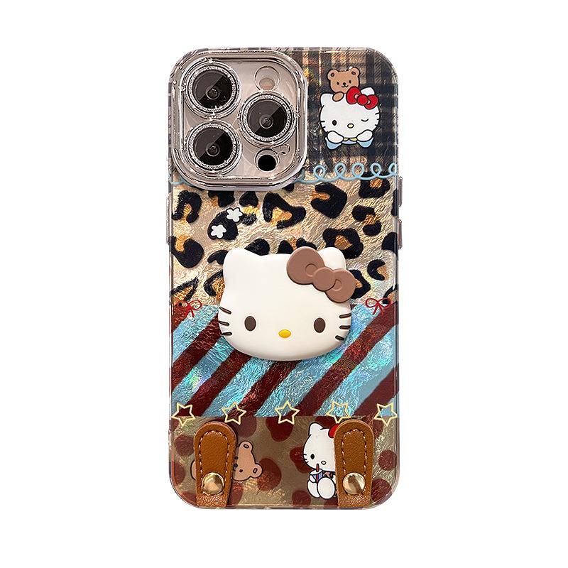 Leopard Print Kt Cat Doll for Apple 16promax Mobile Phone Case Iphone13 Glacier Pattern 15 with Lanyard 14 Women