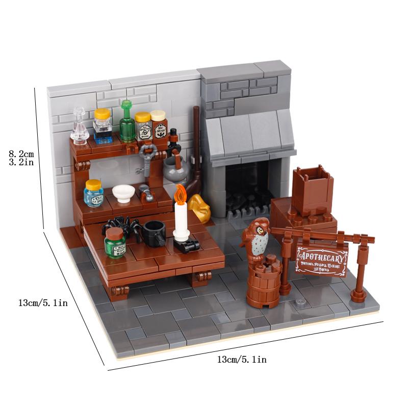 MOC Mittelalterliche Bausteine Set Zubehör Schmiede Schlafzimmer Tisch Bar Möbel Küche Zusammenbau Jungenspielzeug Mini Ziegelsteine K027 DIY
