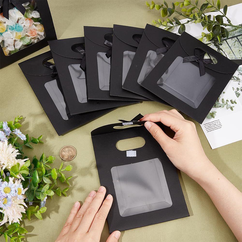 12 Stück Rechteckige Geschenktüten mit Fenster Niedliche Schleife Papiergeschenktüten Gastgeschenktüten Hochzeitsgeschenkartikel Geschenkverpackungs- und Aufbewahrungsartikel