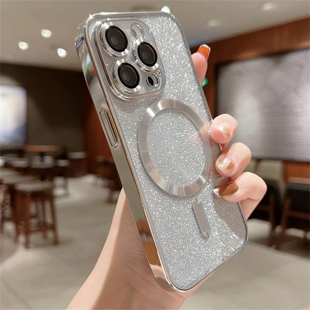Luxury Electroplate Magsafe Wireless Charge Case for iPhone 15/14/13/12/11 Pro Max Plus – Soft Bumper Glitter Cover