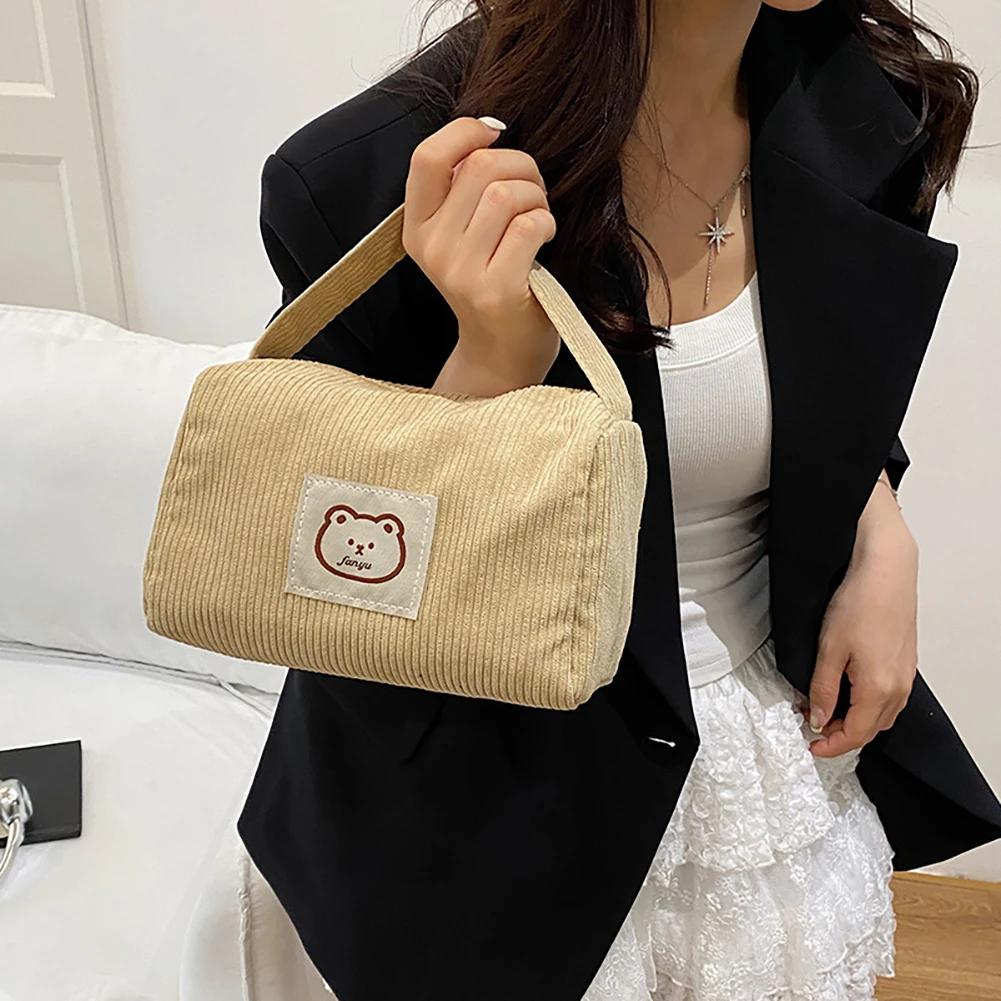 Women Fashion Large Capacity Soft Handbag With Handle Universal Classic Comfortable Cute Bear Cosmetic Bag Women Handbag