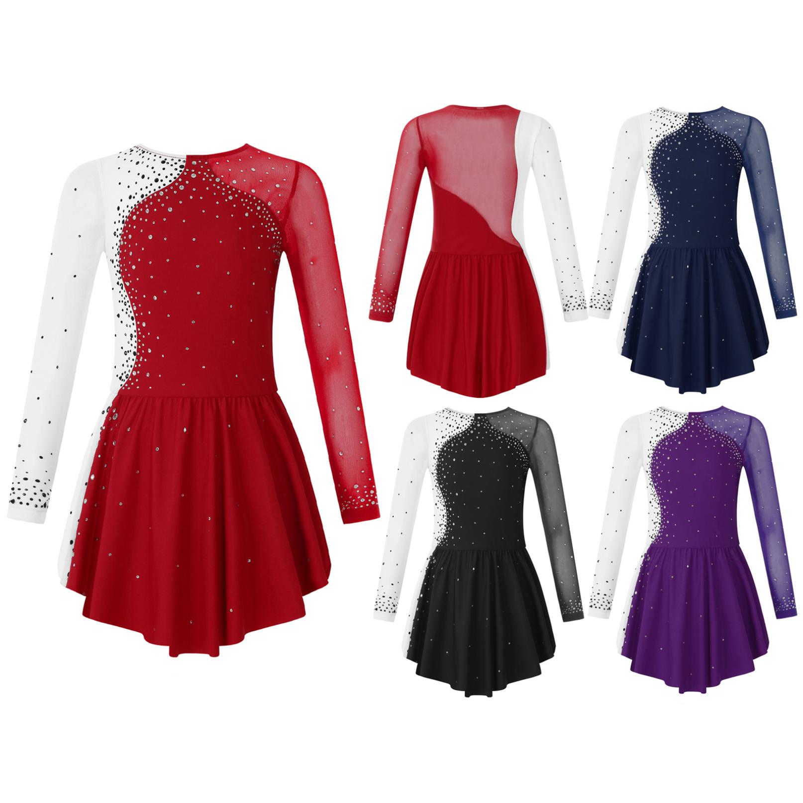 

Сукня для фігурного катання на ковзанах для дітей, модна танцювальна сукня з довгим рукавом і блискучими стразами для катання на ковзанах 11-12 Years фіолетовий