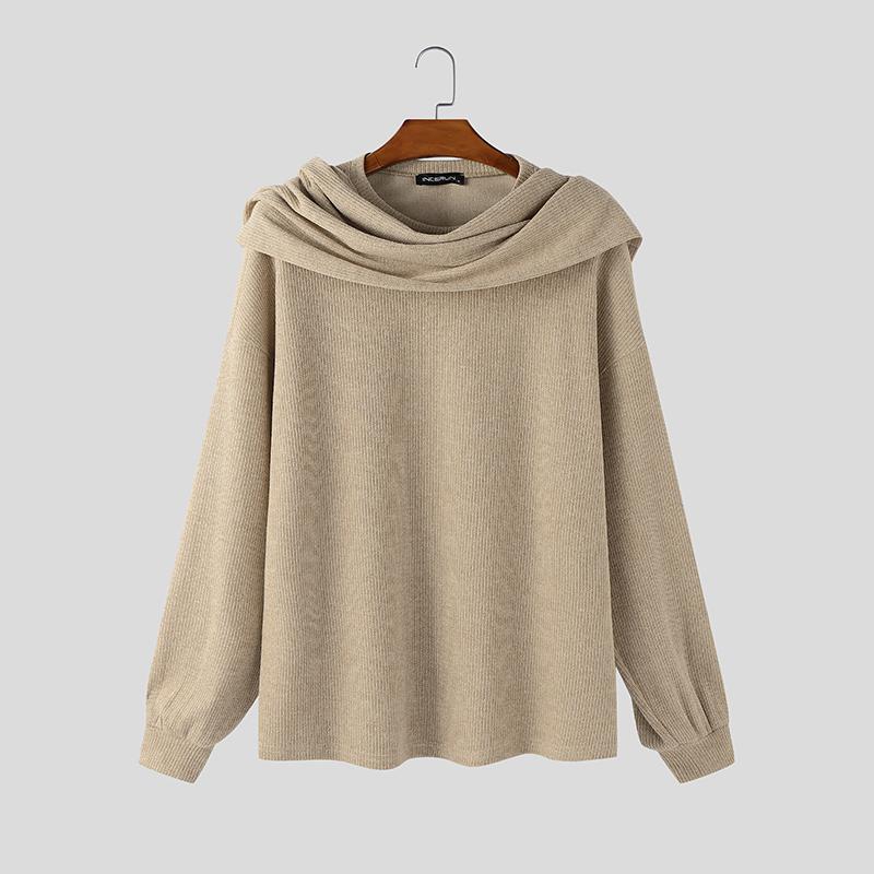 Incerun Men Neck Long Swing Sleeve Casual Loose Rib Pullover Tops