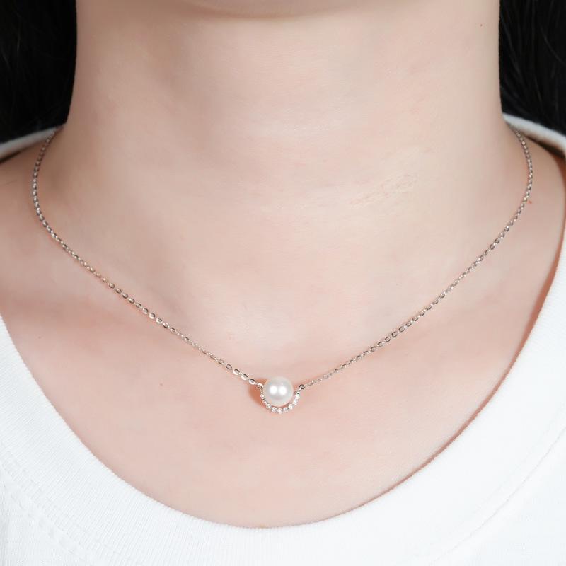Freshwater Pearl & Diamond-Set Silver Pendant Necklace for Women