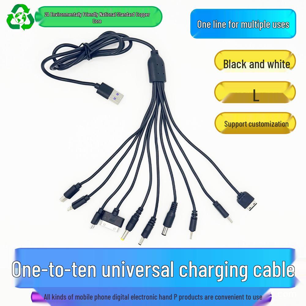 2A Eco-friendly 10-in-1 Multi-functional Charging Cable for Phones, Electronics, and Toys