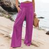 Women Pants Pleated Elastic Waist Straight Wide Leg Long Trousers with Pockets Pure Color Loose Fit Summer Lounge Pants