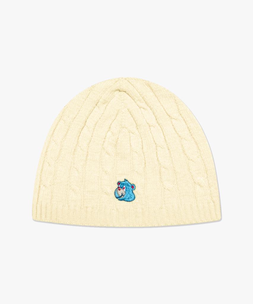 LMC Emb Bear Cable Knit Beanie Cream