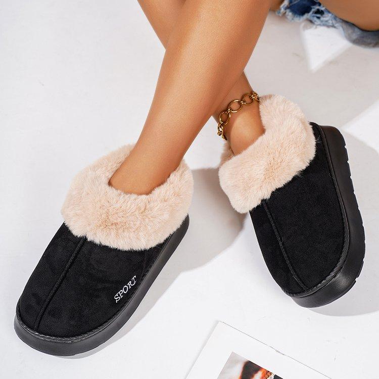 Anti-slip Thick Plush Snow Boots Women Faux Suede Platform Fur Winter Boots Woman Slip On Warm Cotton Padded Shoes Female