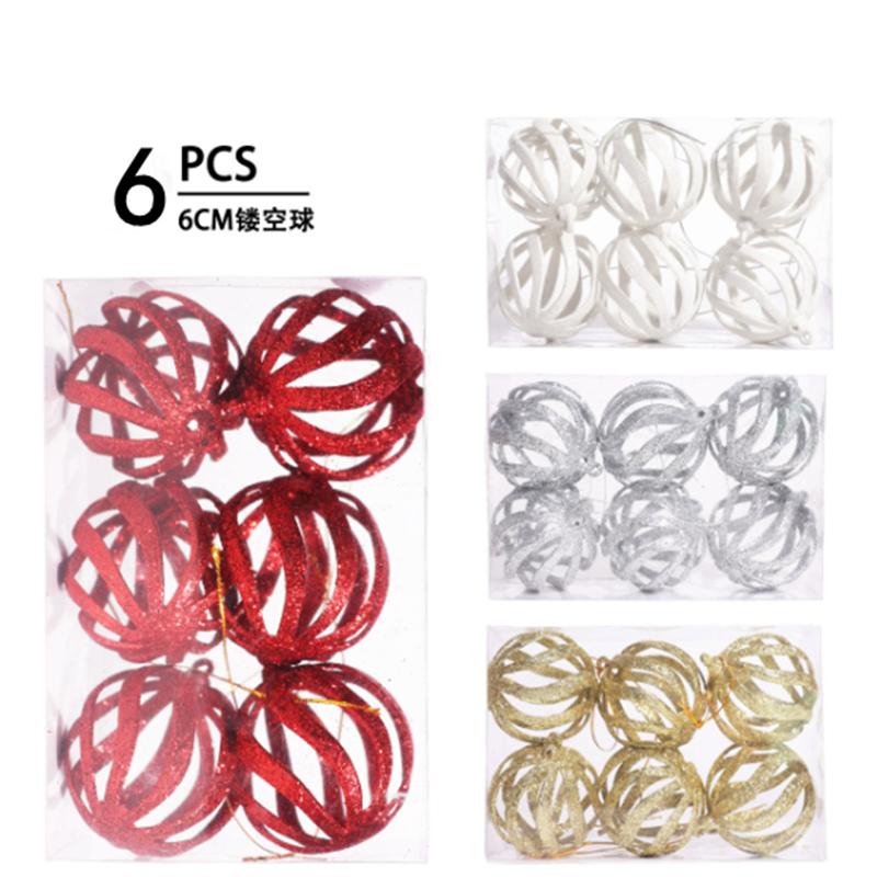 6 Stück Glitzer Gold Puder Hohl Weihnachtskugel Dekoration Weihnachtsbaum Hängeanhänger Heimparty Arrangement Neujahrsgeschenk Navidad