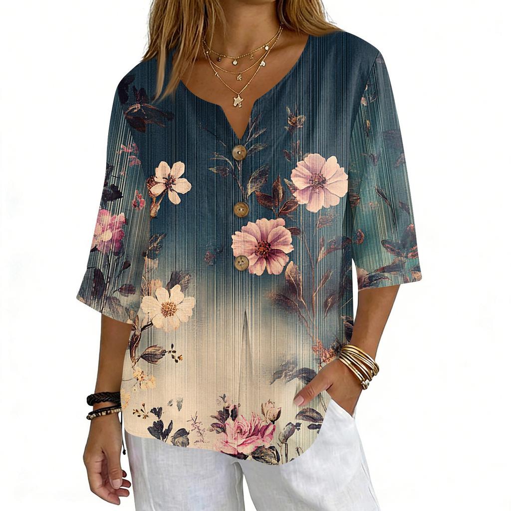 Damenhemden Elegante Freizeit-T-Shirts 3/4-Ärmel Tunika-Oberteile Basic-T-Shirts Pullover Arbeitsblusen