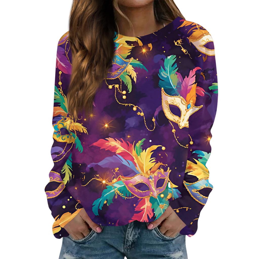 Round Neck Long Sleeve Sweatshirts For Women Print Graphic Top Casual Basic Tops Pullover