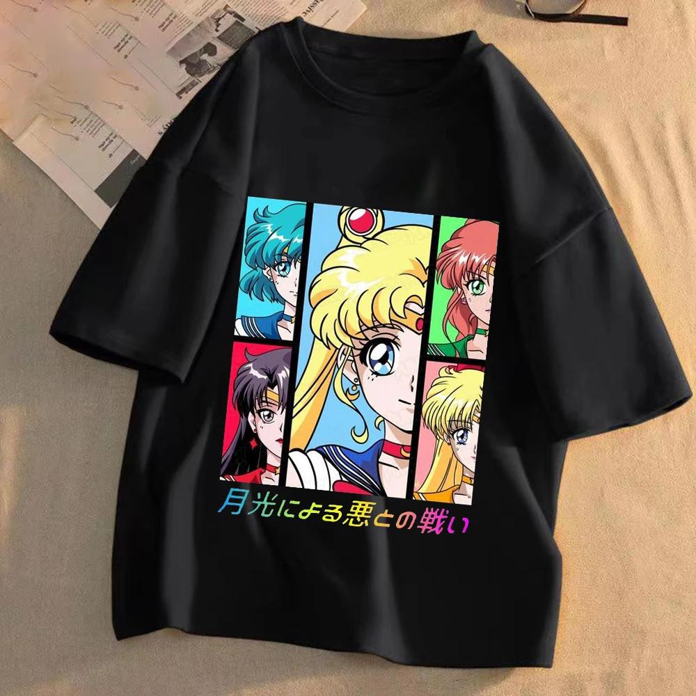 Sailor Moon Women Anime Casual T-shirt Summer Adult Cartoon Cute Tees Round Neck Printed Clothing Short Sleeve Fashion Tops Gift