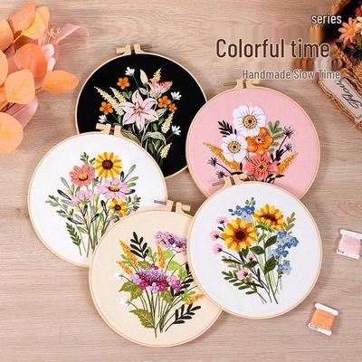 DIY Hand Embroidery Kit: Colorful Time Flowers Bridal Bouquet