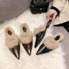 2024 Autumn Women's Closed-Toe Pointed Mules: Comfortable, Flat Heel, Non-Slip Fluffy Slippers for Outdoor Wear