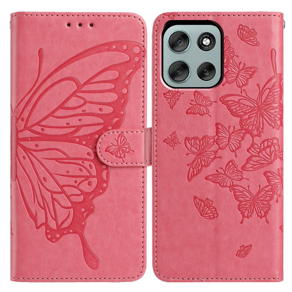 For Motorola Moto G56 5G Case Butterfly Imprinted Wallet Stand PU Leather Flip Phone Cover with Strap