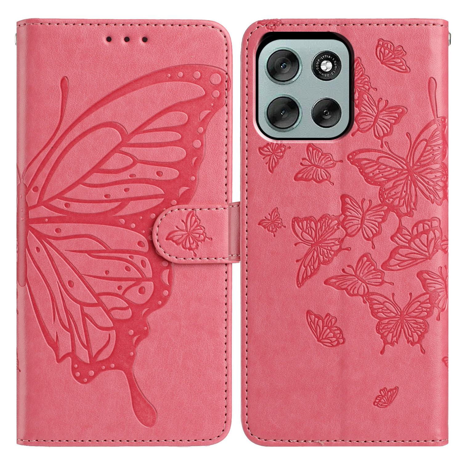 

For Motorola Moto G56 5G Case Butterfly Imprinted Wallet Stand PU Leather Flip Phone Cover with Strap Rose