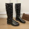 Belt buckle retro pleated new stacking boots women's autumn boots 2025 tall knight versatile large size boots