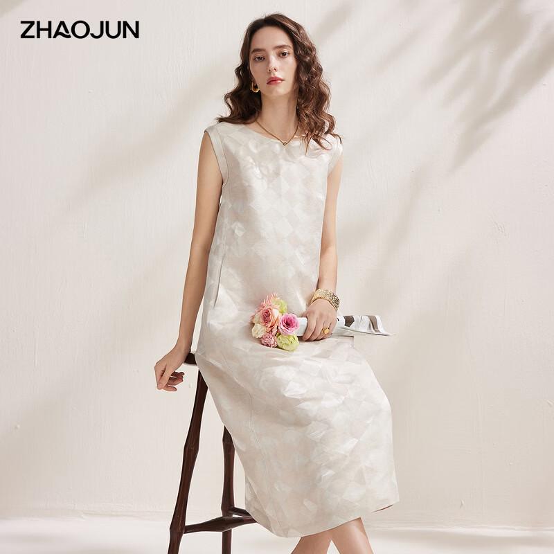 Zhaojun Women s Linen Silk Blend Diamond Plaid Sleeveless Dress L