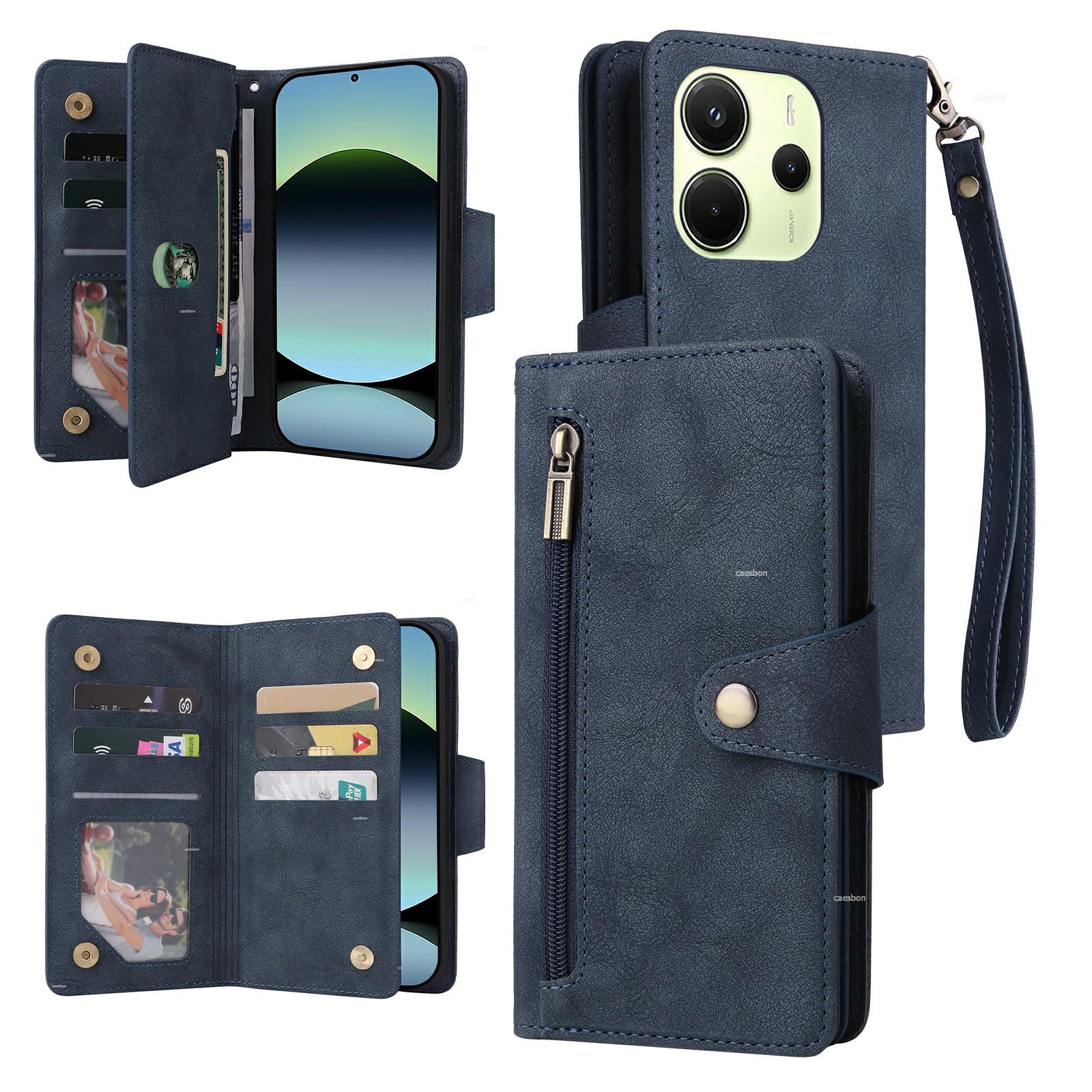 

Для Xiaomi Redmi Note 14 4G (164,84 мм) Чохол Гаманець на блискавці Шкіряний Підставка Чохол для телефону Декор заклепками Blue