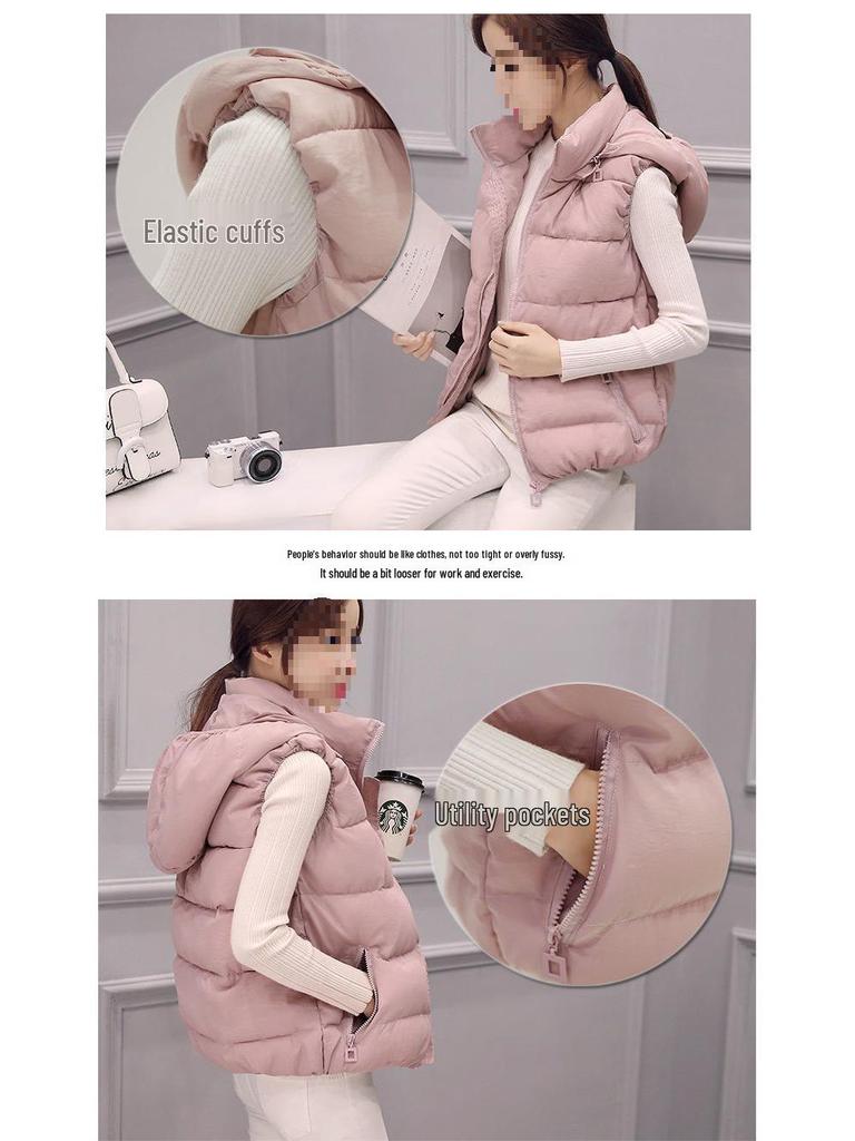 Herbst/Winter 2025 Damen Daunen-Baumwollweste mit abnehmbarer Kapuze - Slim Fit, ärmellos, koreanischer Stil, warm, kurze Länge für Studentinnen