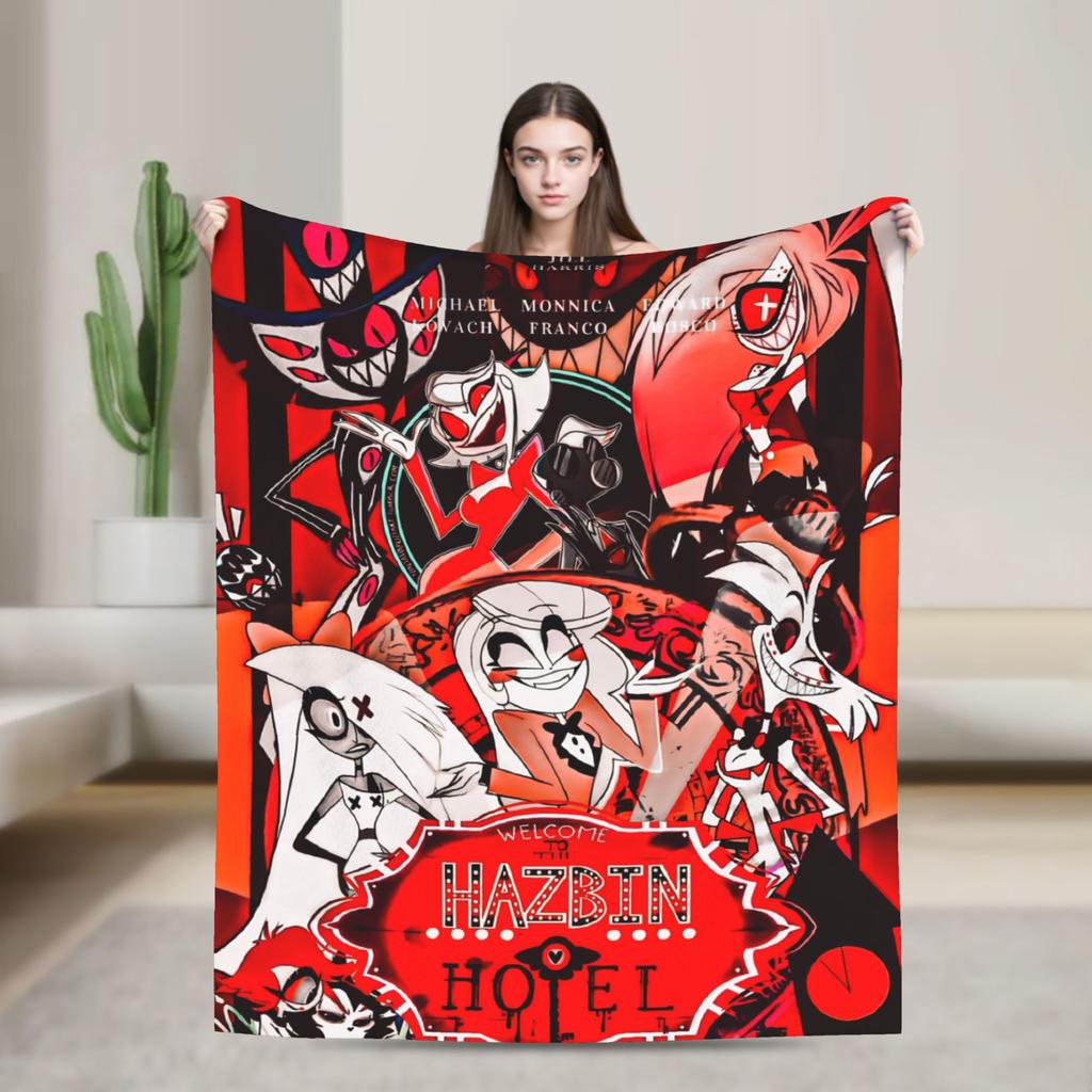 2025 H-Hazbin Hotel Charlie Cartoon Flannel Blanket  Warm Throw Blanket for Bedroom Picnic Print Bedspread Sofa Bed Cover