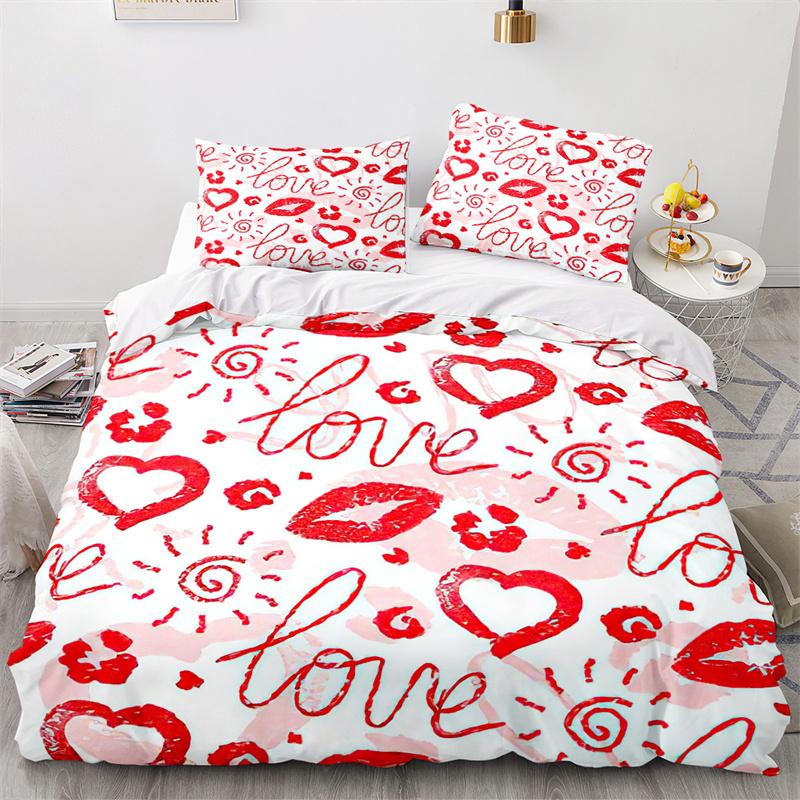 Love Heart Duvet Cover Romantic Theme Bedding Set Microfiber Cartoon Comforter Cover Full King Queen For Girls Teen Adult Gifts