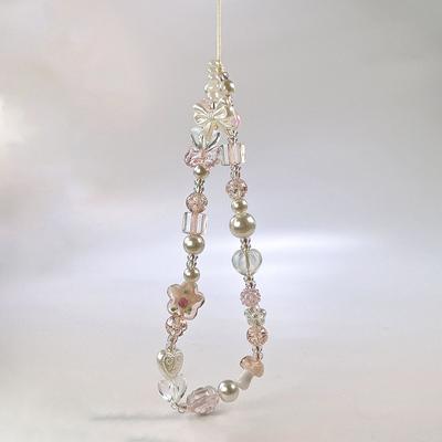 Y2K Cellphone Chain Sweet Bowknot Flower Phone Lanyard Beaded Phone Strap Wrist Straps For Girls Phone Charm