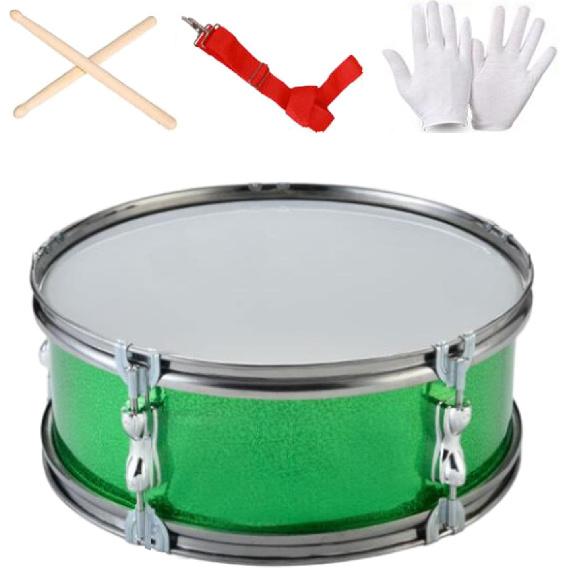 13inch Snare Drum Musical Instruments Professional Lightweight with Practice Gloves Percussion Instrument Music Drums for Children Beginners, Green