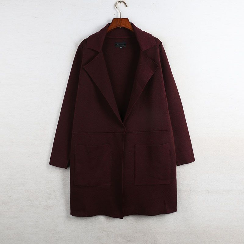 

Sunshine House Весеннее поступление Экспортная европейская и американская женская одежда Лацкан Пиджачный воротник Большой размер Трикотаж Кардиган Свитер Верхняя одежда Burgundy Bust size 104-110