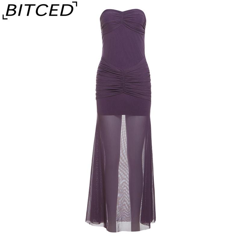 

BITCED Fall/Winter Women s Solid-Color Slim-Fit Streetwear Off-the-Shoulder Strapless Dress L фиолетовый