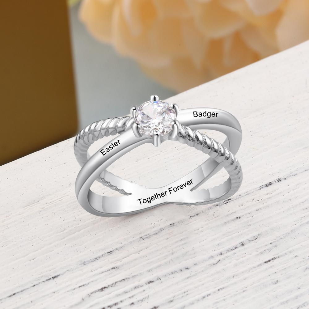 

Wedding Ring Fashion Eternity Jewelry Ring Engraved 2 Names Simple Style Promised Anniversary Gift For Women 6