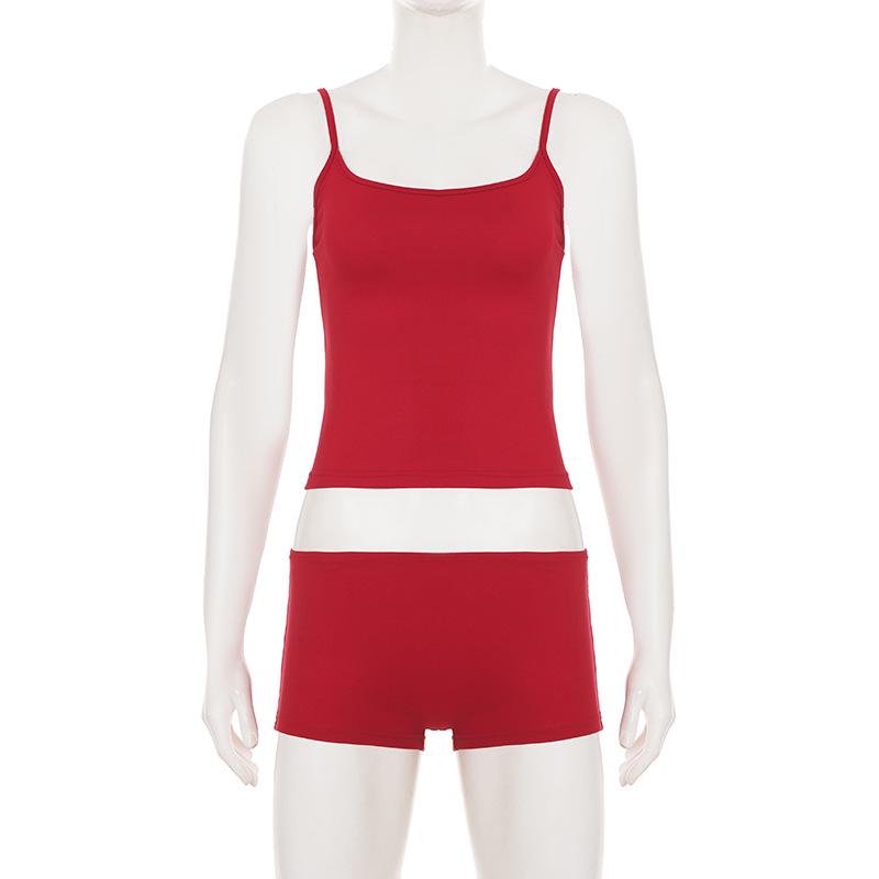 European & American Style Sexy Red Home Camisole and Shorts Women's Slimming Two-Piece Set