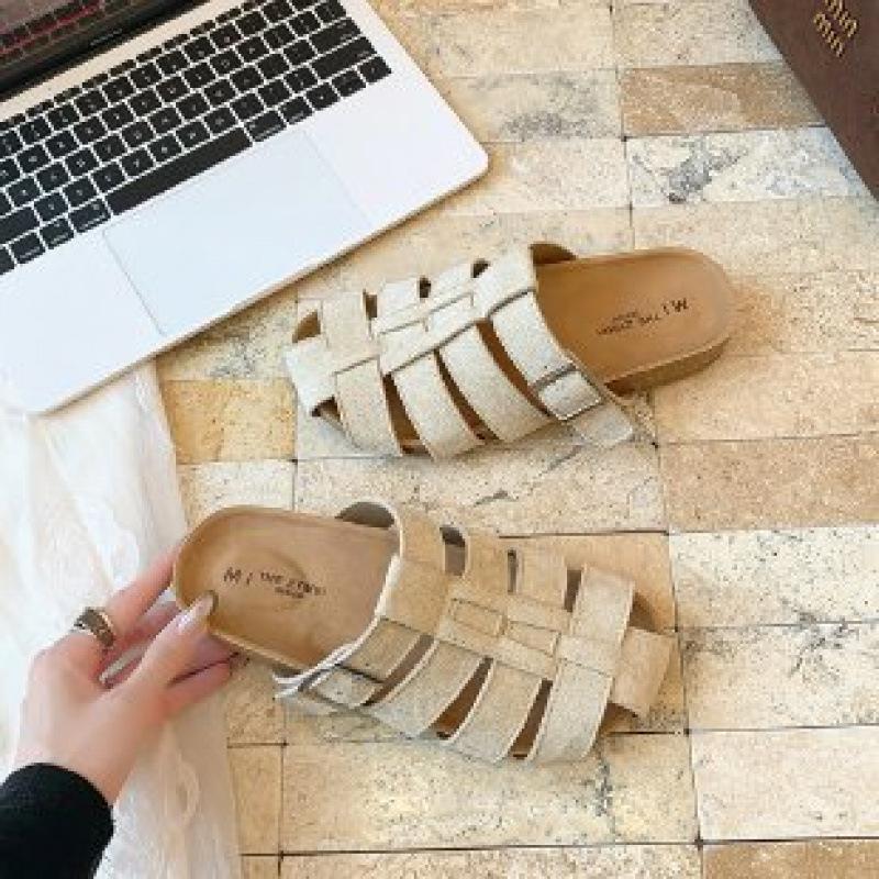 

Нишевые римские плетеные баотоу полушлепанцы женские летние 2025 новинка однопедальные мюли ленивые сандалии 40 бежевый