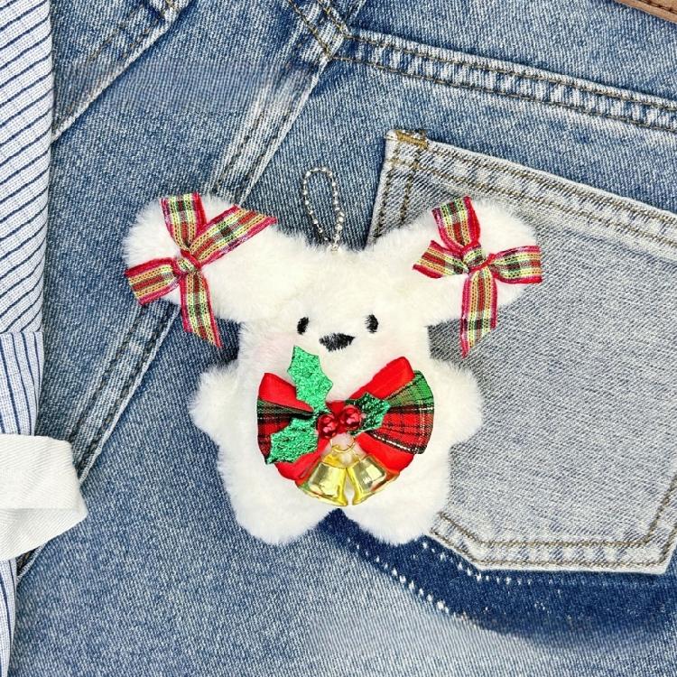 Puppy Toy Keychain with Bowknot Cartoon Big Ear Dog Plush Dolls Keyring Pendant Backpacks Bag Charm for Women and Girls