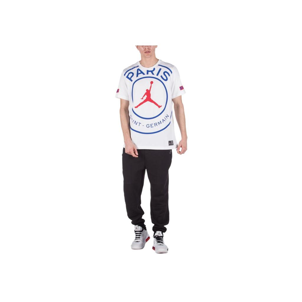 Jordan X Paris Saint-Germain Logo Tee White/Royal/Red Men Streetwear BQ8384-100