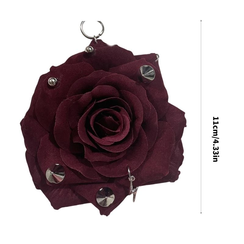 Decorative Studded Keychain Rose Flower Pattern Metallic Accent Compact Lightweight Design For Keys Wallets Gift