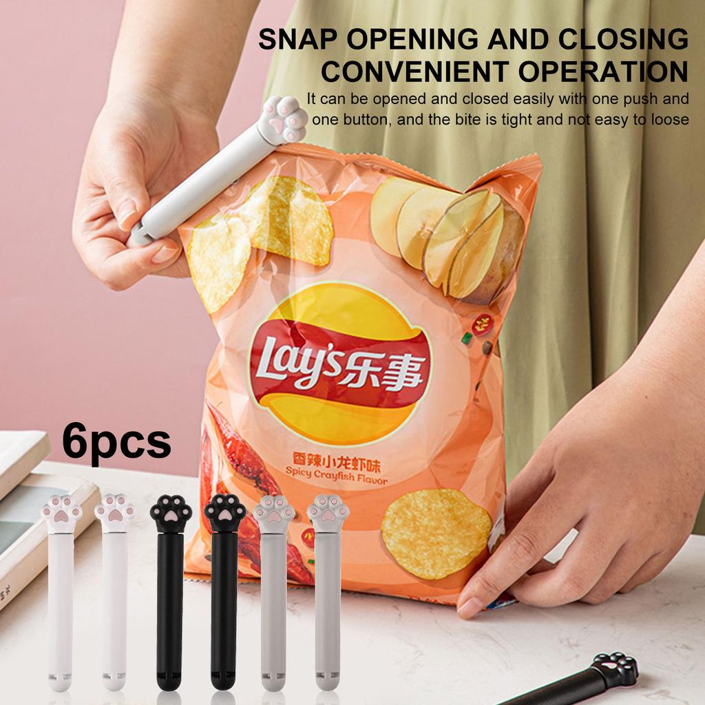 6pcs Cute Cat Paw Bag Sealer Bag Clips Food Seal Clip Moistureproof Snack Sealing Clamp Storage Organization Kitchen