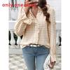 Polyester Geometric Pattern Blouse For Women With Long Sleeves And French Style Buttons For Spring Fashion