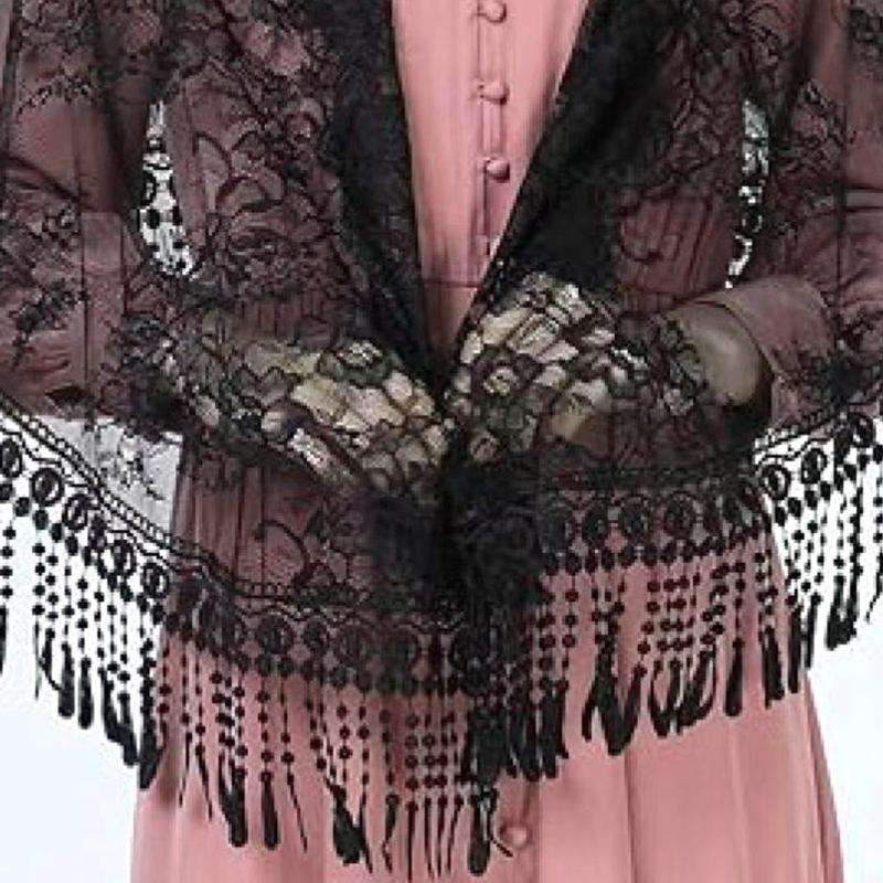 Damen Mantilla Schal Hochzeit Kirche Spitze Besatz Schal Weicher Blumenschal Schleier Hochzeit Kopfschmuck Mantilla